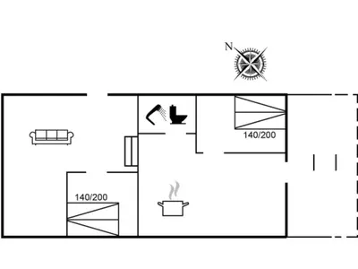 a floor plan of a small house at Holiday Home Ebba - 25m from the sea by Interhome in Frøstrup