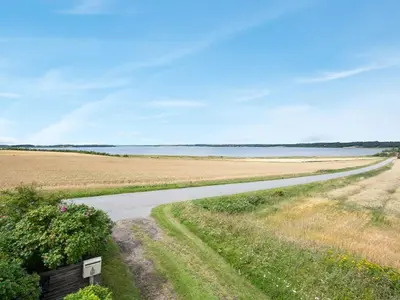 a road in the middle of a field with a body of water at Holiday Home Ephra - 250m to the fjord by Interhome in Roslev