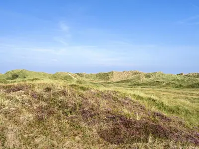 a field of grass with hills in the background at Holiday Home Marjon - 400m from the sea by Interhome in Pandrup
