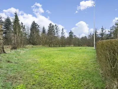 a large grass field with trees in the background at Holiday Home Tally - 800m to the fjord by Interhome in Løgsted