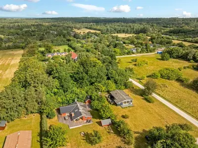 an overhead view of a large house on a field at Holiday Home Thurir - 4km from the sea by Interhome in Fjerritslev