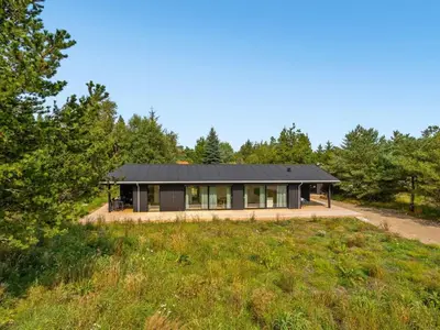 a black house on a hill with trees at Holiday Home Vigga - 800m from the sea by Interhome in Fjerritslev