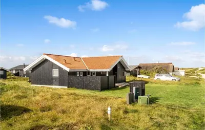 a black house with an orange roof in a field at 3 Bedroom Stunning Home In Thisted in Thisted